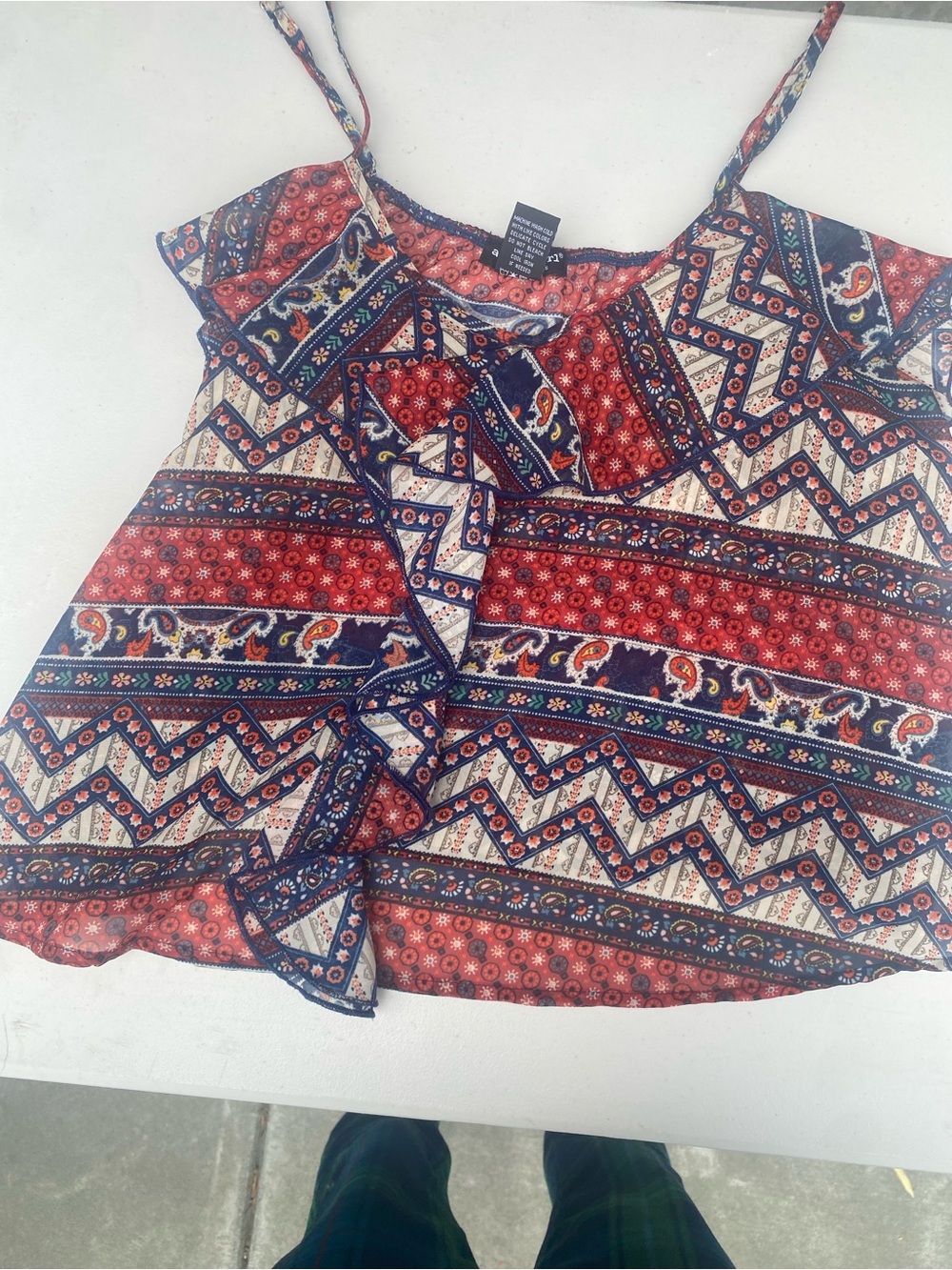 About A Girl Red Navy Printed Strappy Tank Top